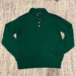 Green Long-Sleeve Polo Sweater